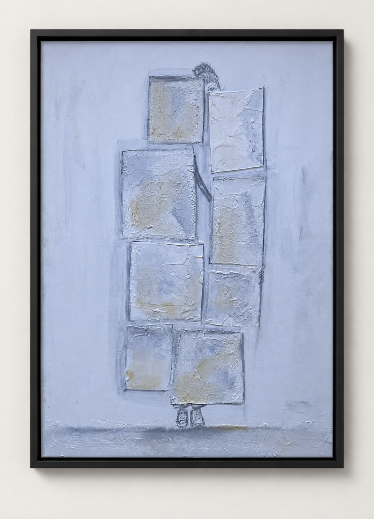 Unauffällig mit 8 Leinwänden,Mischtechnik auf Leinwand · 70 × 50 × 2 cm · 2026 650 € · ohne Rahmen