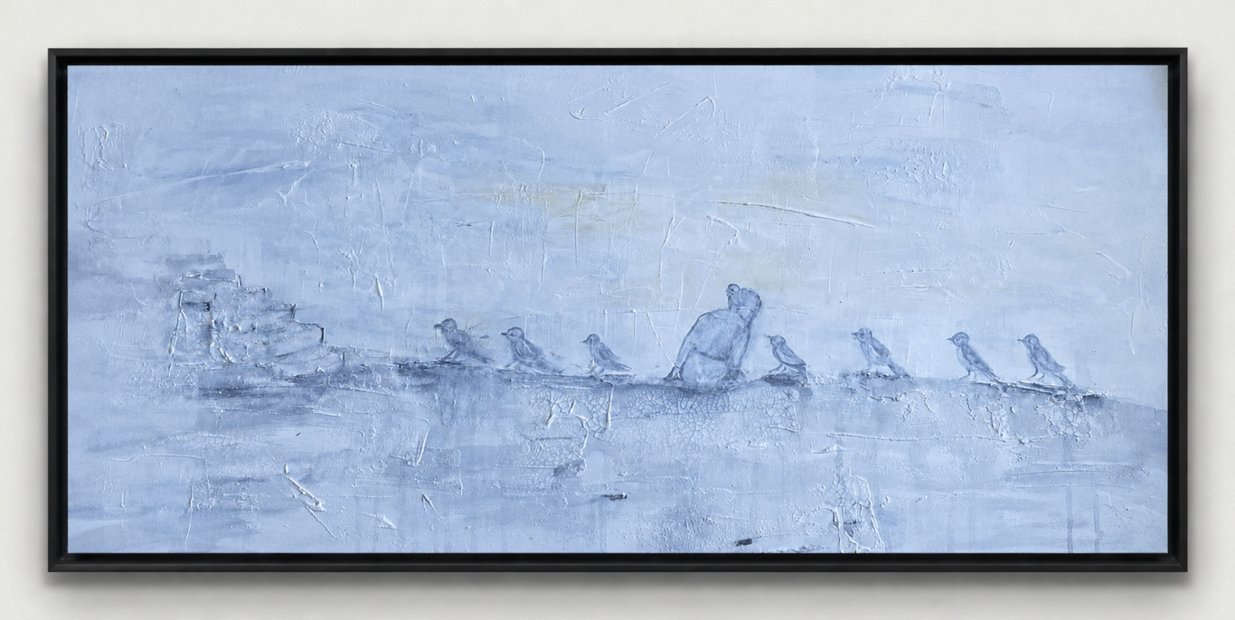 Noch vor dem ersten Gezwitscher, Mischtechnik auf Leinwand, 100 x 50 x 4 cm, 820 €