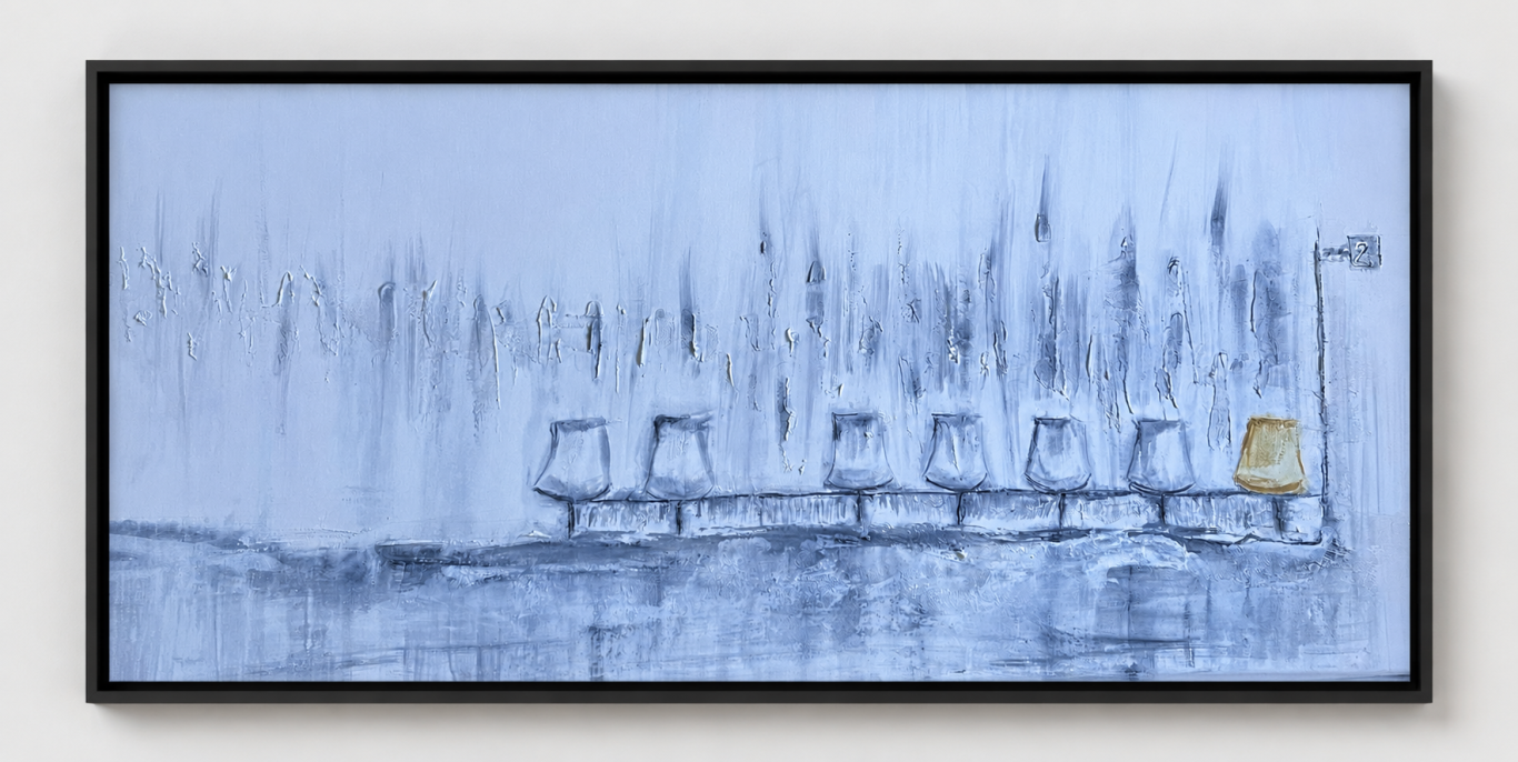 Noch vor dem ersten Gezwitscher, Mischtechnik auf Leinwand, 100 x 50 x 4 cm, 820 €