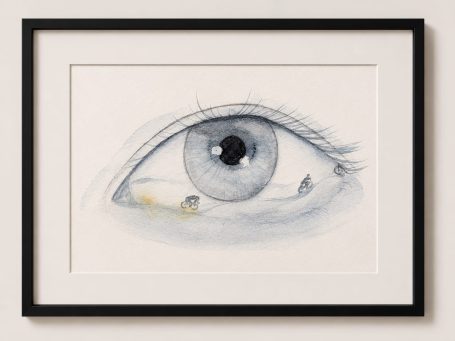 Der eigene Tritt, trägt am meisten Minimalistische Aquarell- und Bleistiftarbeit aus der fortlaufenden Werkreihe „das schwerste Gramm“ über Leistungsdruck